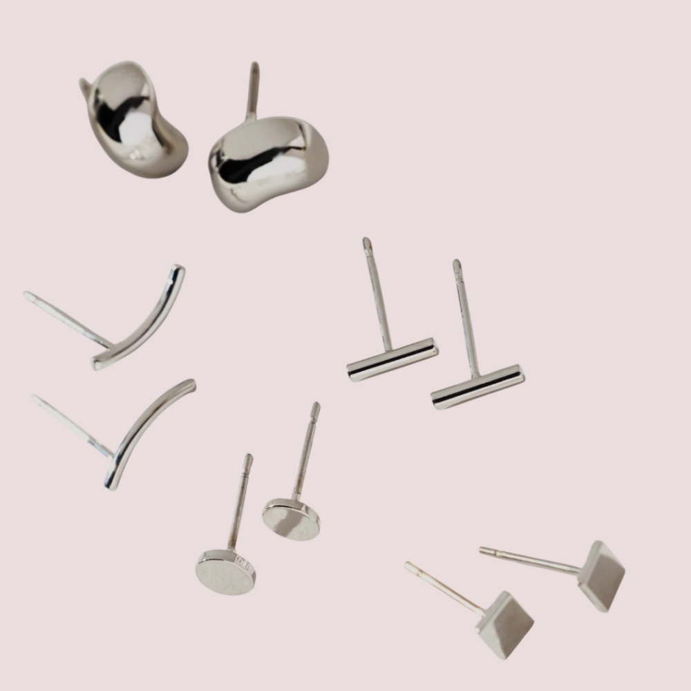 Anthropologie Rhodium-Plated Post & Huggie Earrings, Set of 5